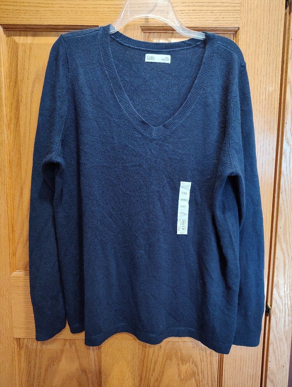Croft &Barrow Women's Extra Soft V-Neck Navy Blue Sweater, XXL